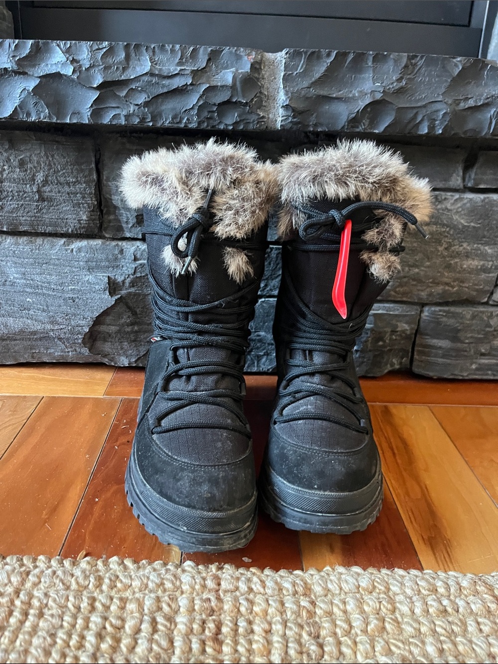 Attiba Black Faux Fur Trim Winter Boots for Women